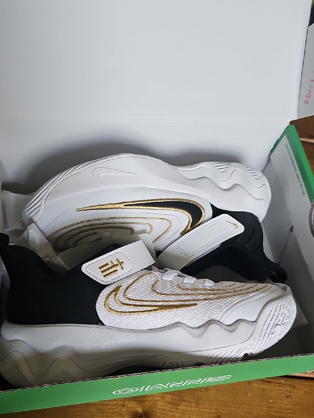 Nike Kids Sneakers White Black Gold Accents